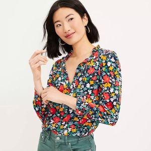 Loft Floral Top with Ruffle Collar